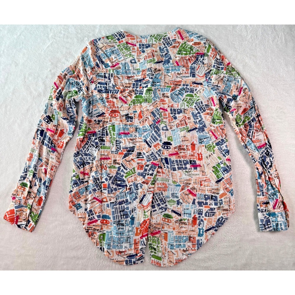 MAEVE Anthropologie Cartography London‎ Map Print Blouse Size 2 Shirt Top - Picture 7 of 16